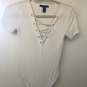 white, tie up v neck one piece
